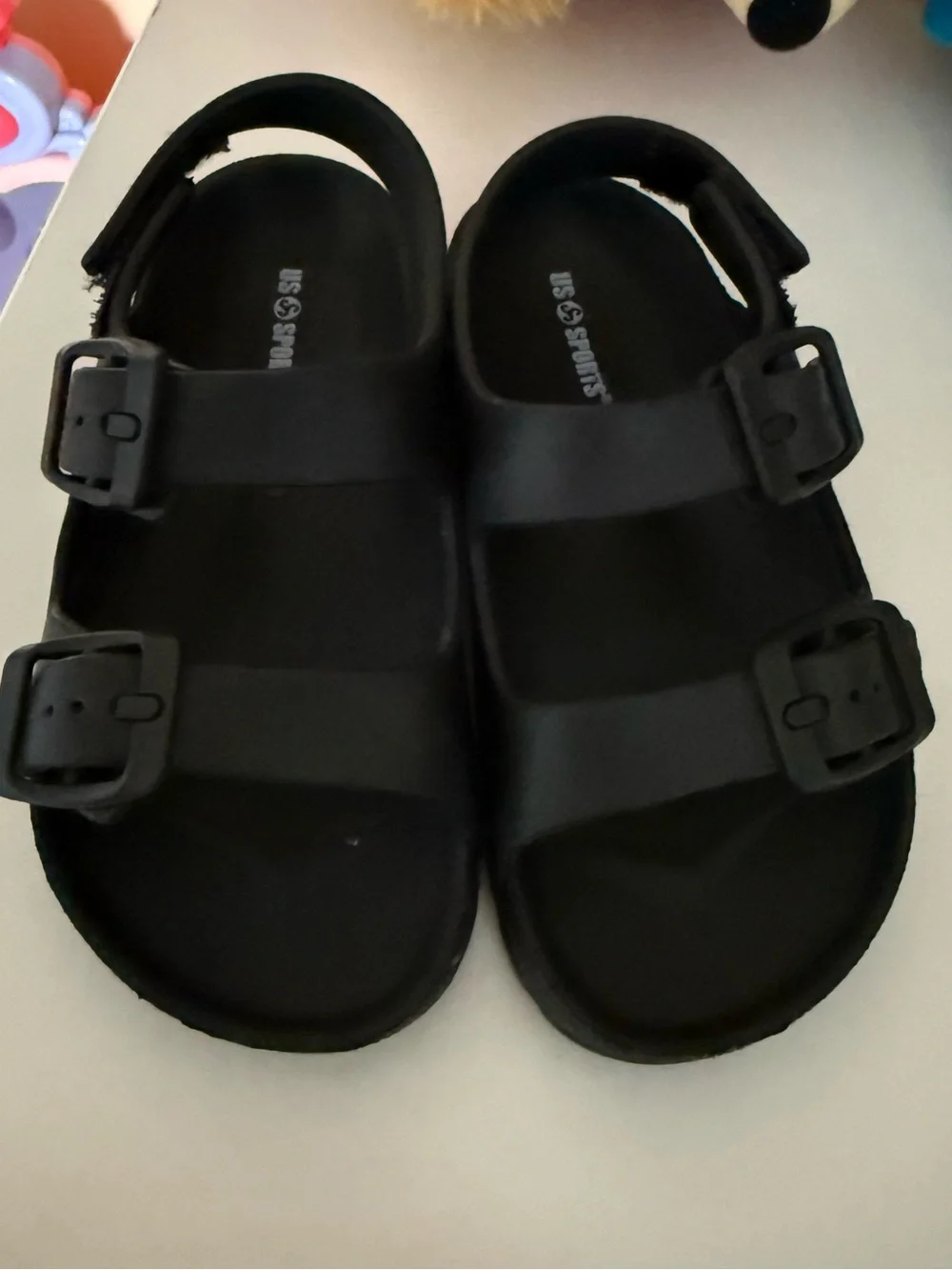 Kids Black Double-Buckle Sandals